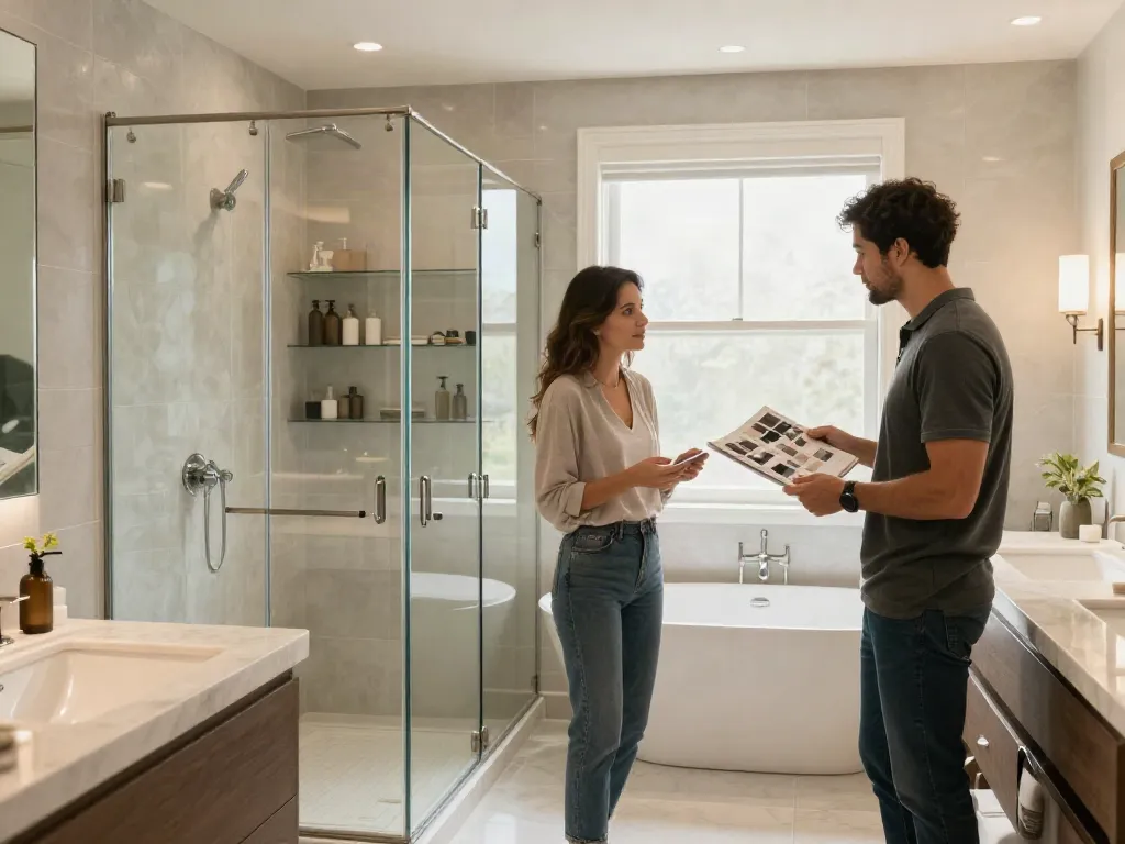Bathroom remodeling kirkland showcasing a modern walk-in shower and freestanding tub, highlighting luxurious design options.