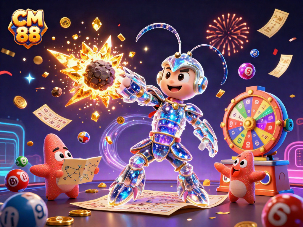 Experience the thrill of CM 88 as a galactic samurai wins big, surrounded by vibrant casino elements.