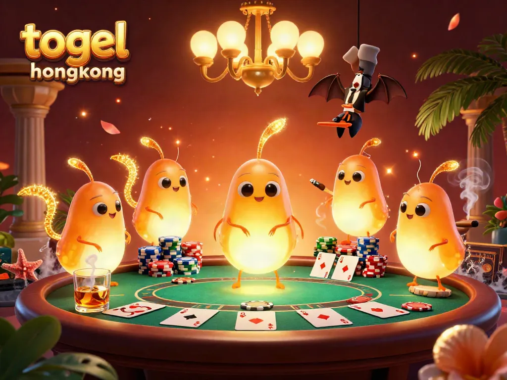Permainan togel hongkong di kasino yang menerangi suasana dengan karakter lucu, dealer kelelawar, dan aksesoris warna-warni.