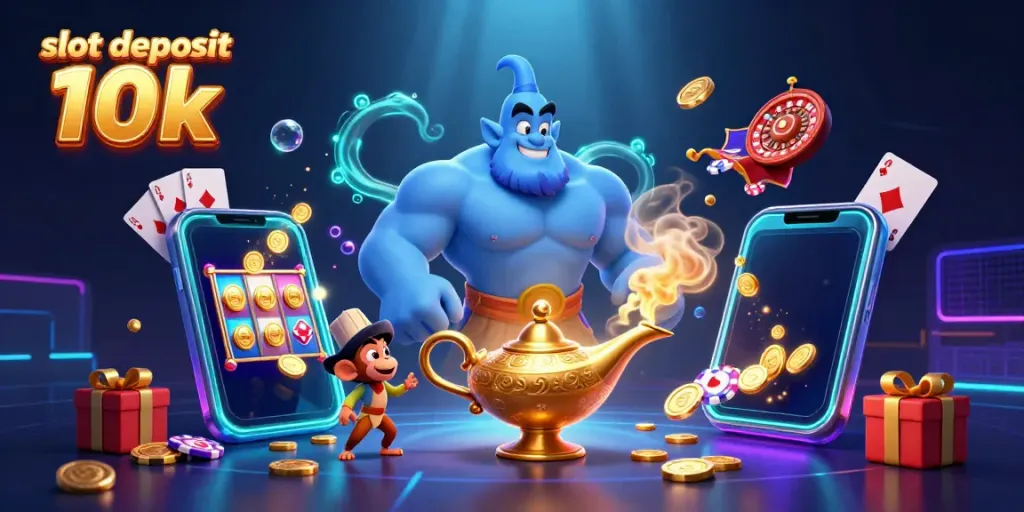 Experience the thrill of slots as 'slot deposit 10k' sparks excitement with a vibrant casino scene.