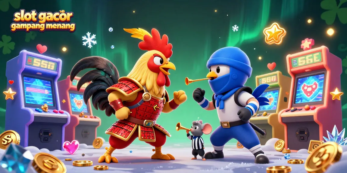 Engage in exciting gameplay experiences with slot gacor gampang menang, showcasing dynamic 3D roosters in a vibrant casino setting.