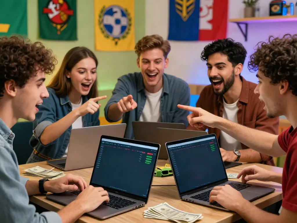 Friends enjoying WWBOLA sports betting with live match odds displayed