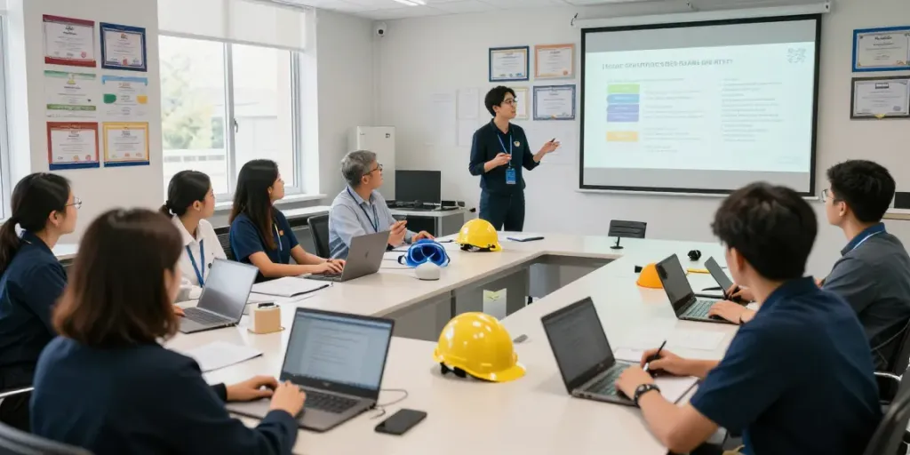 Training Institute Saudi Arabia engaged students learning HSE certifications in a professional classroom