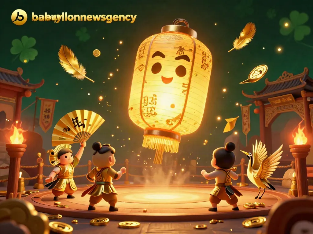 Experience the vibrant gambling scene with babylonnewsagency showcasing a golden lantern spirit and lucky symbols amidst casino excitement.