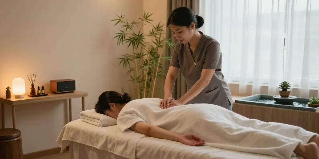 Experience essential 일산출장마사지 in a tranquil massage therapy room, rich in soothing elements.