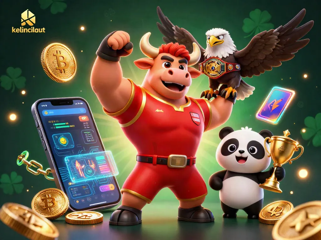 Experience exciting gameplay at kelincilaut while watching a victorious bull with a trophy, surrounded by casino elements.
