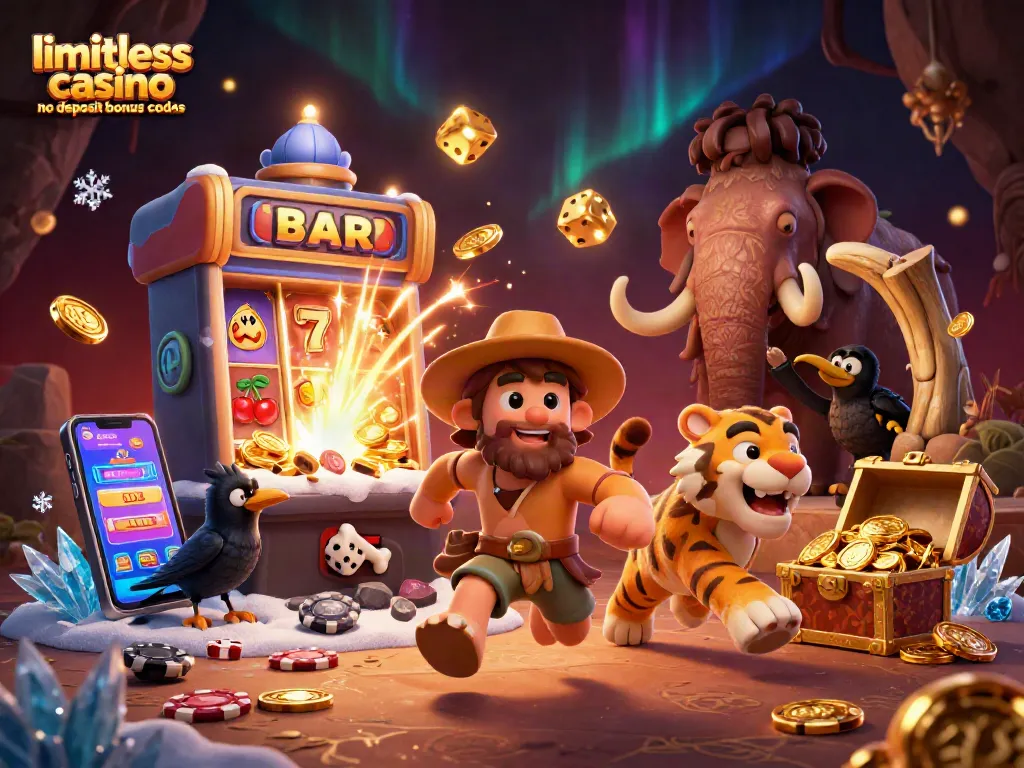 Experience exciting limitless casino no deposit bonus codes in a vibrant 3D cartoon casino scene.