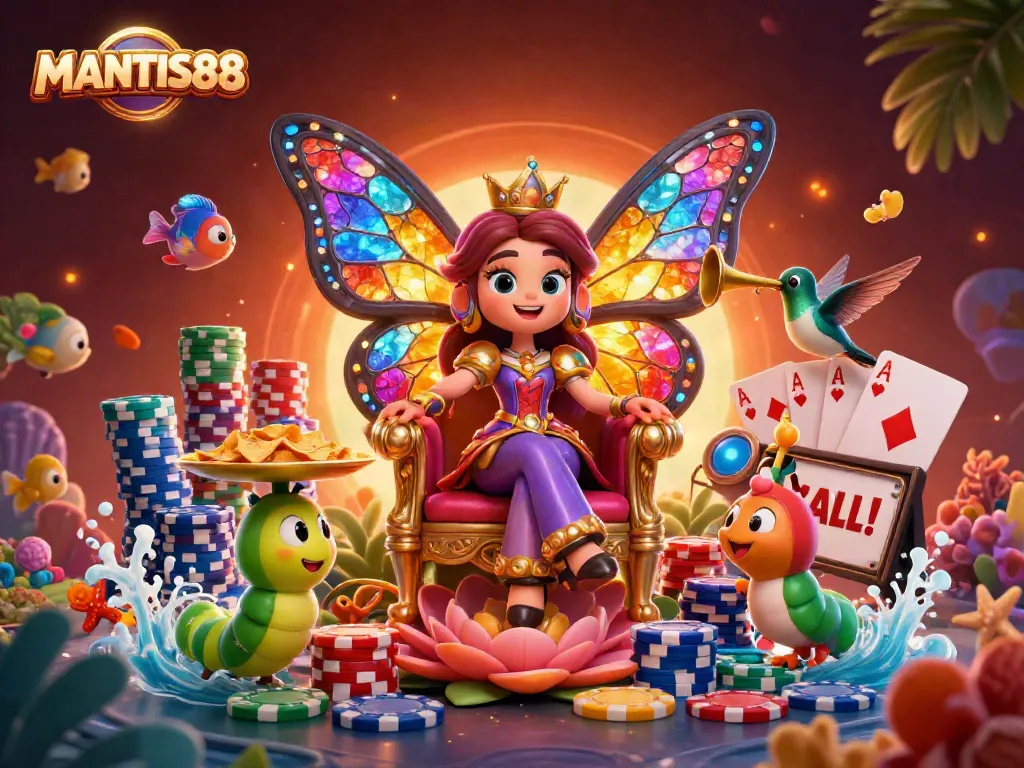 Experience the thrill of MANTIS88's colorful fish shooting game with vivid underwater elements and vibrant characters.