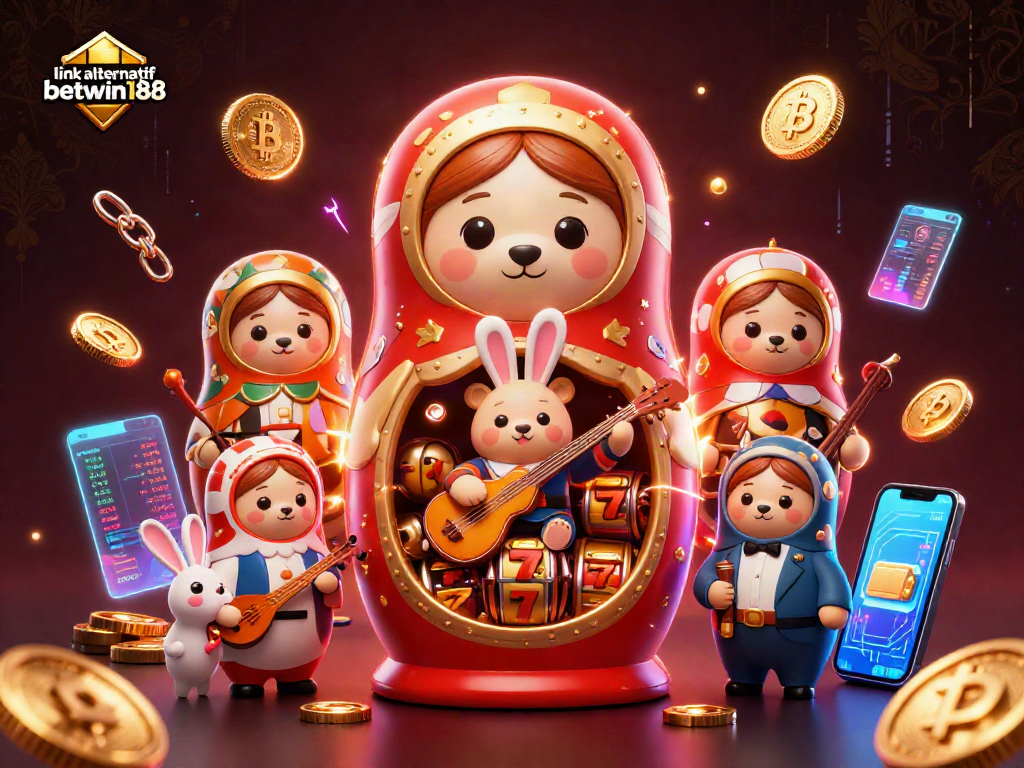 Experience the vibrant energy of link alternatif betwin188 with animated slot reels and crypto coins in this stunning 3D art.