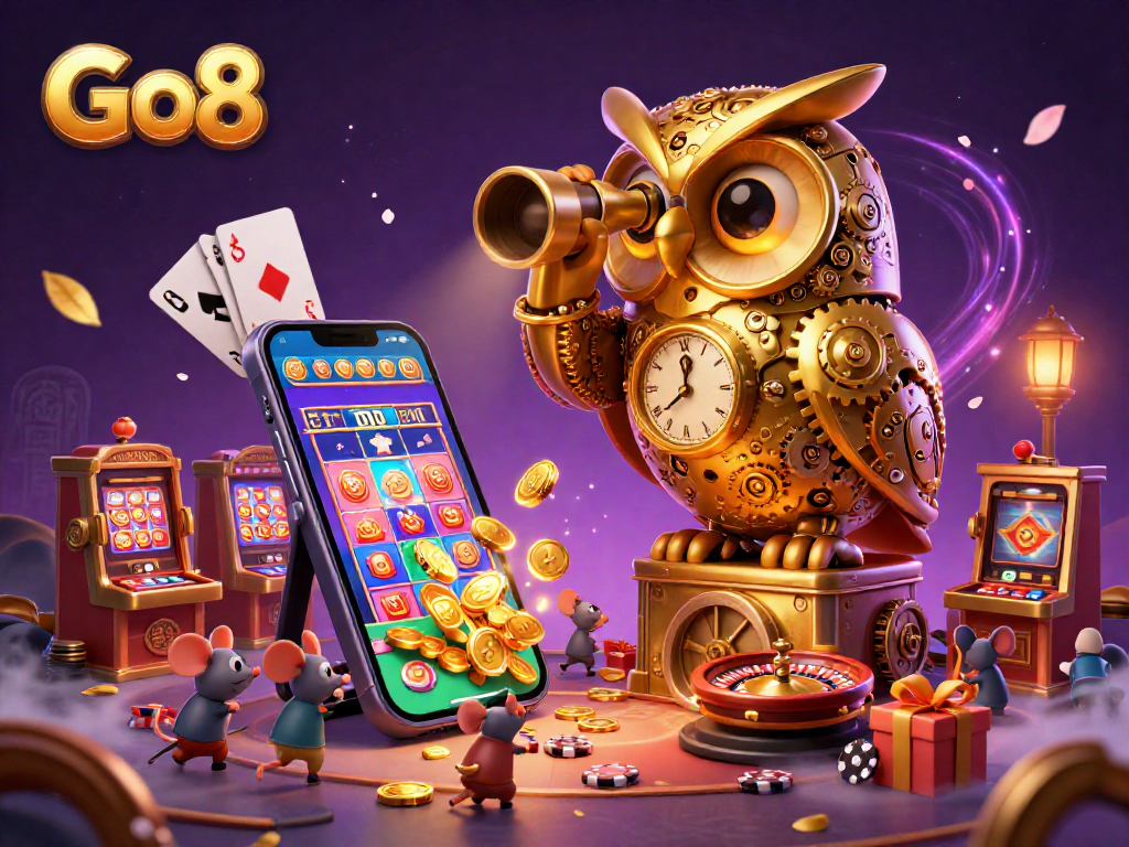 Engage in thrilling moments at Go8 with a lively casino scene featuring unique characters and vibrant gaming elements.