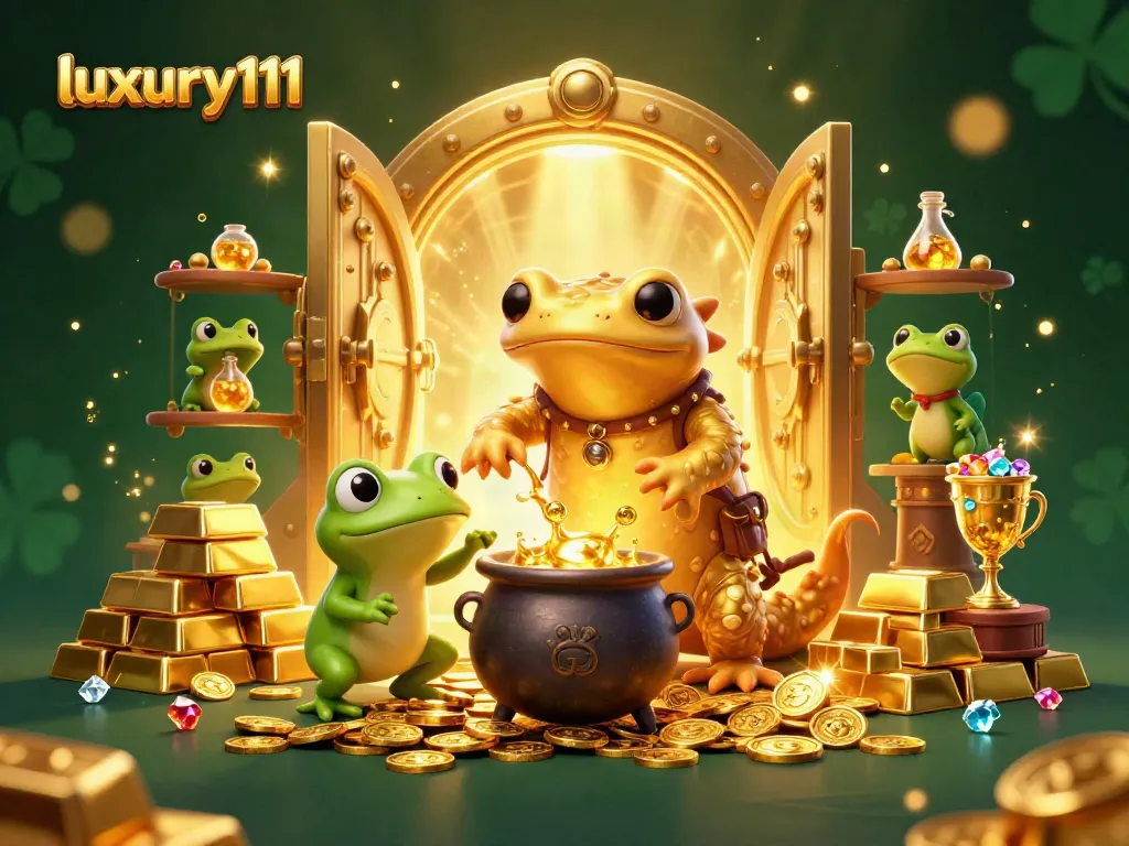 Experience luxury111 gaming with a vibrant scene of gold transmutation and jackpot excitement.