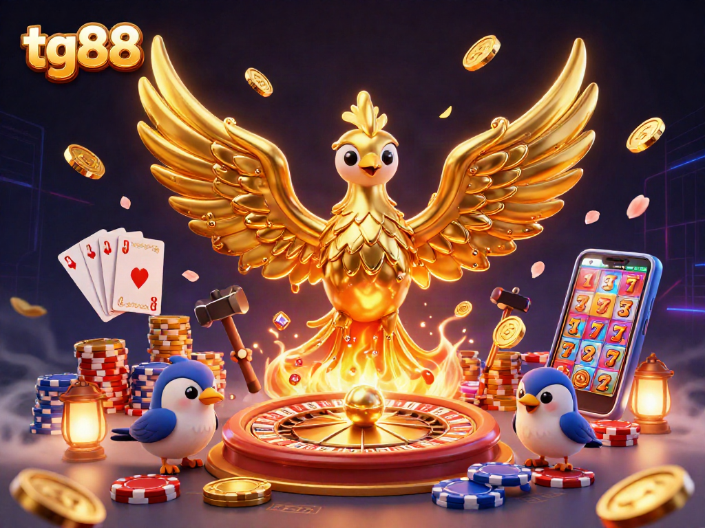Spin to win with the tg88 golden phoenix in this dynamic 3D casino scene!