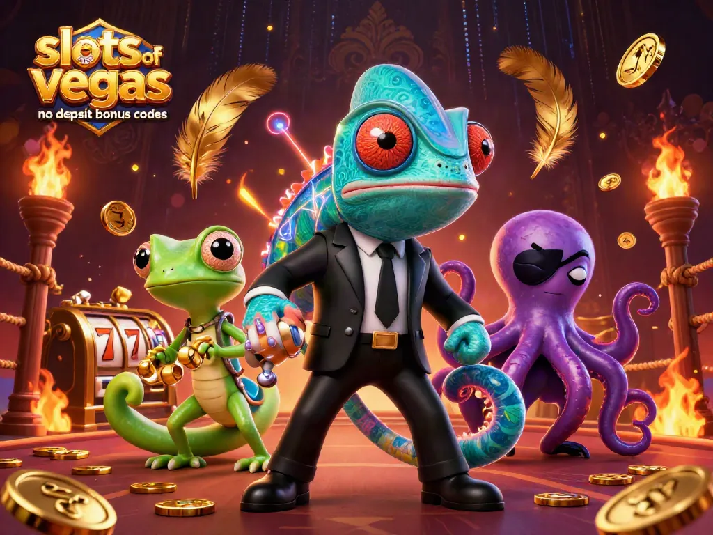 Win big with slots of vegas no deposit bonus codes in this vibrant 3D casino illustration.