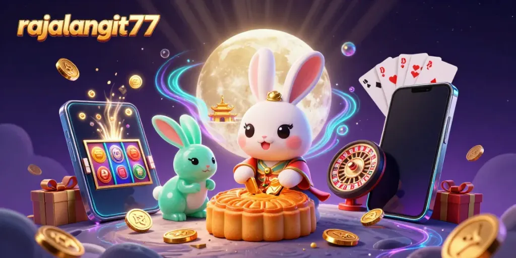 Permainan kasino rajalangit77 dengan kelinci bulan dan simbol keberuntungan yang memukau.