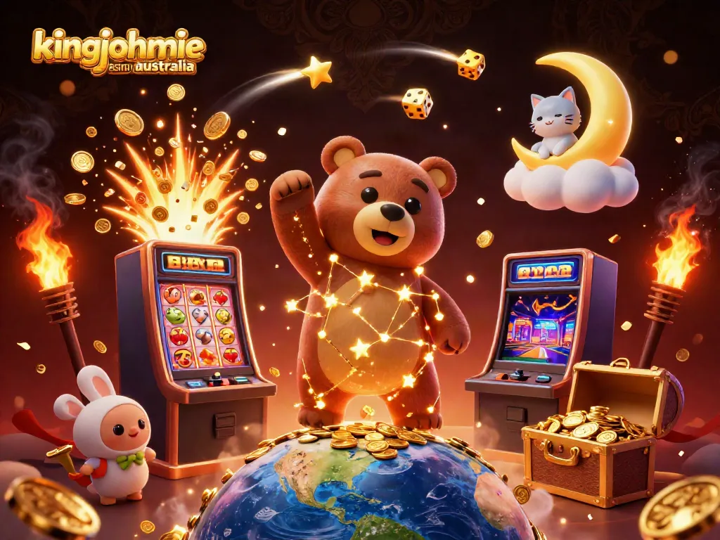 Engage with kingjohnnie casino australia through vibrant 3D illustration featuring exciting gaming elements.