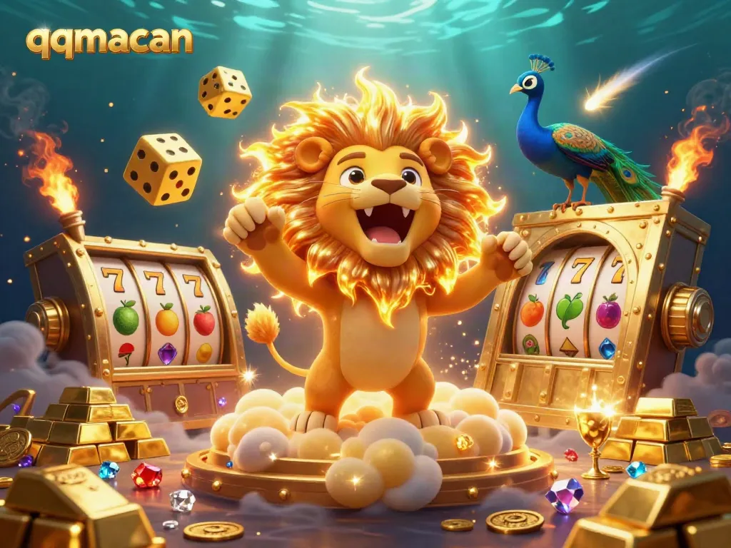 Experience thrilling gaming adventures with qqmacan's vibrant casino scene featuring dynamic slot elements and riches.