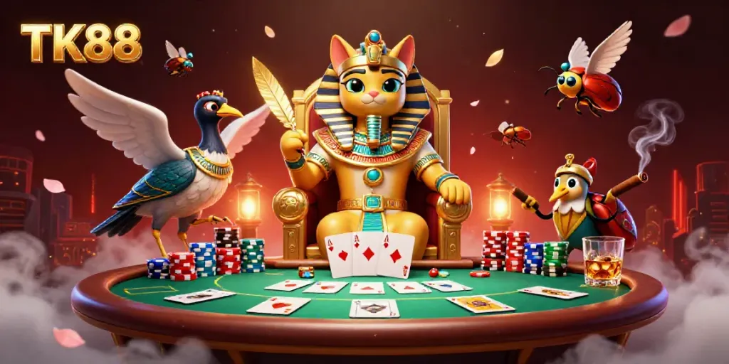 Engage in thrilling TK88 casino adventures with our 3D pharaoh theme, highlighting poker excitement.