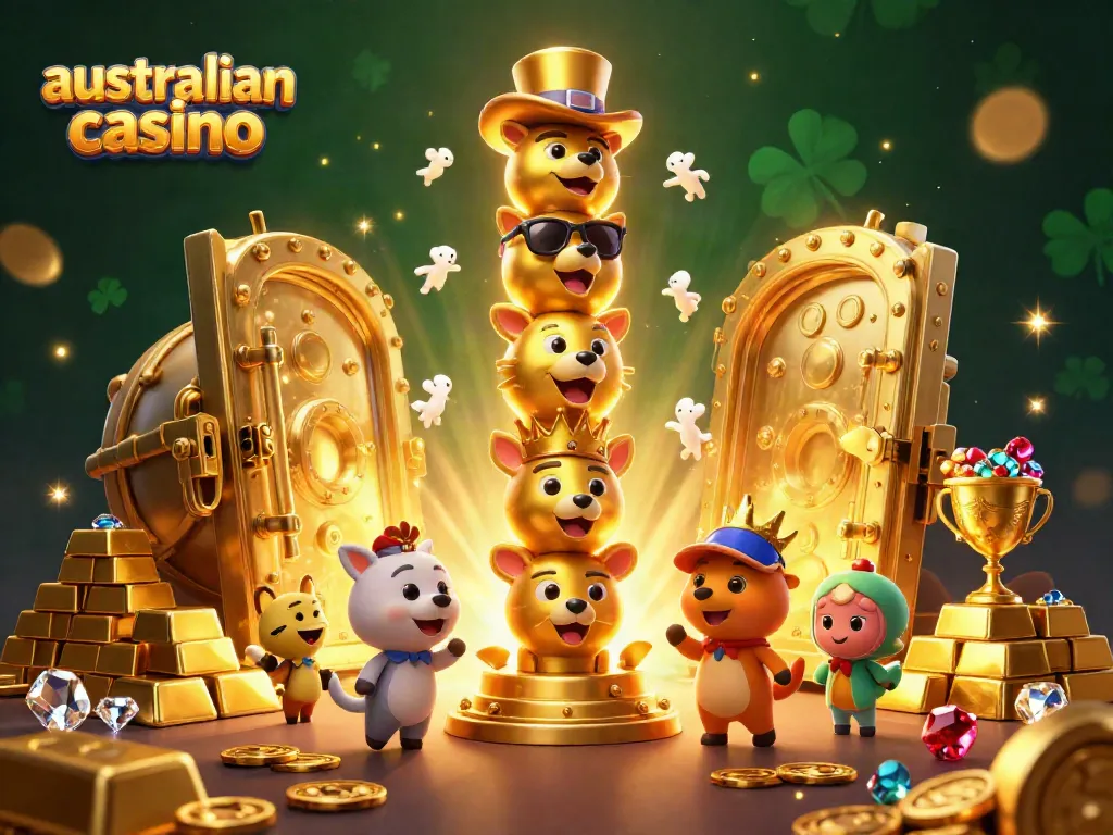 Experience the thrill of an australian casino with a golden totem pole surrounded by treasure and excitement.