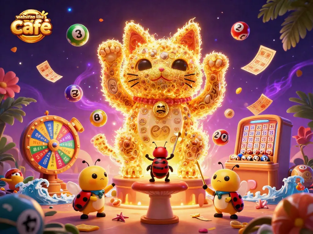 Engaging illustration showcasing websites like cafe casino with vibrant casino symbols and dynamic action.