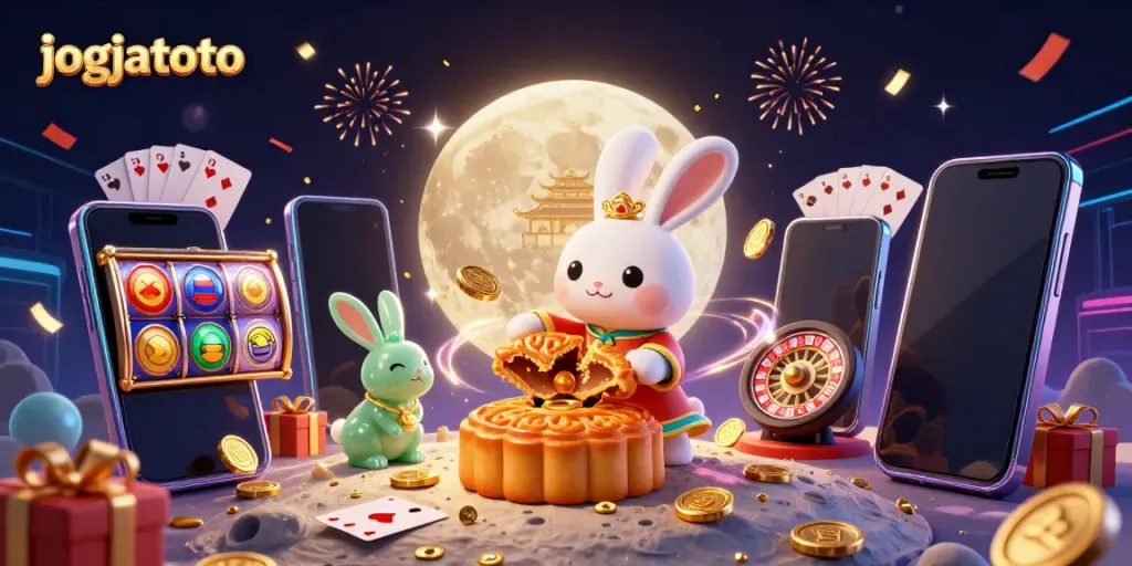 Engage in exciting gaming with jogjatoto as the moon rabbit reveals poker chips from mooncakes.