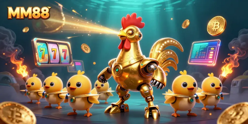 Engage in MM88's vibrant casino experience with innovative golden elements and striking visuals.
