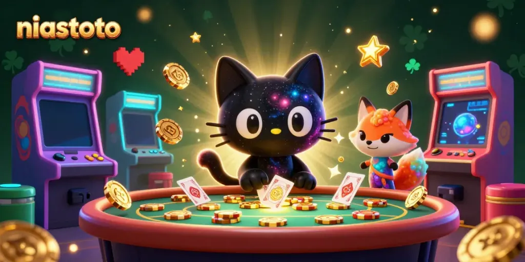 Experience the thrilling gameplay of niastoto at a vibrant cosmic casino table with colorful characters.