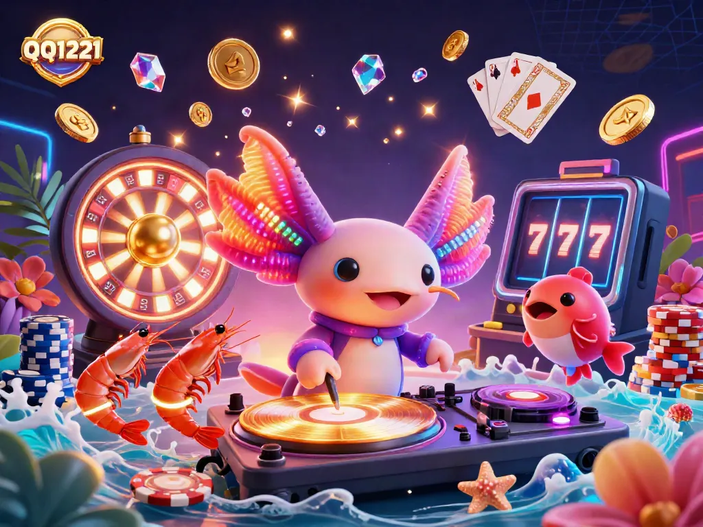 Engage with QQ1221 in a vibrant casino scene featuring lively underwater characters and exciting game elements.