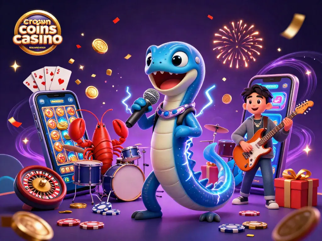 Experience the crown coins casino promo code no deposit bonus amidst an energetic underwater casino performance featuring electric eel DJ.