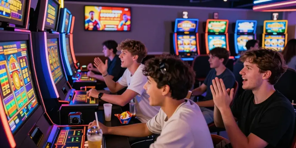 Players enjoying an exciting session on link alternatif proplay88 in a vibrant gaming lounge.