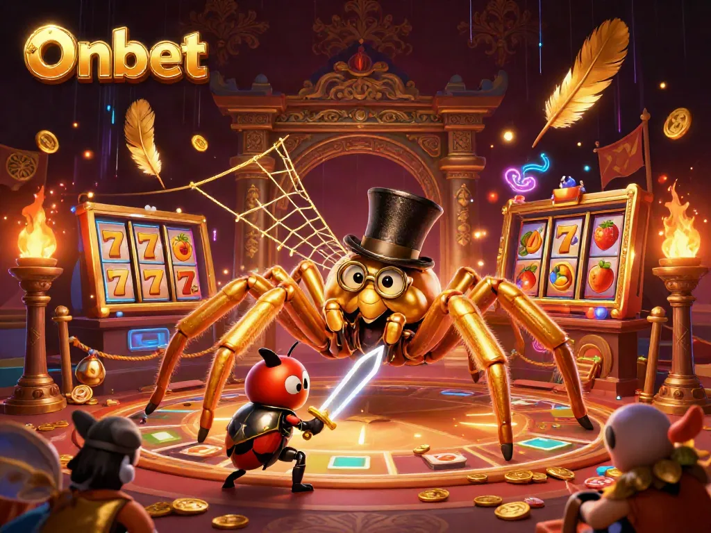 Engage in Onbet's thrilling casino adventure with a giant tarantula and a brave beetle knight!