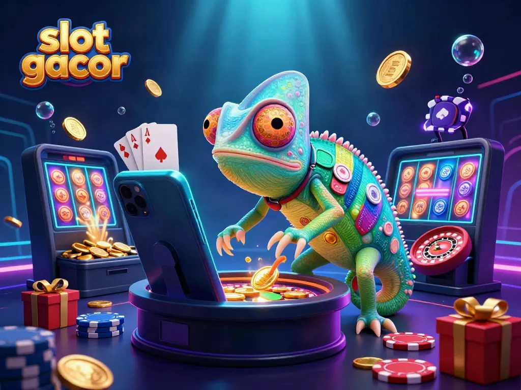 Experience excitement at the "slot gacor" online casino, featuring colorful slots and vibrant game elements.