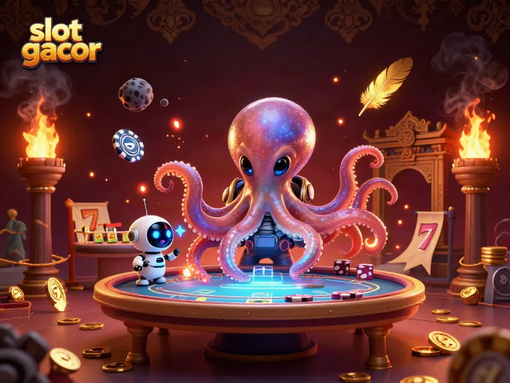 Experience thrilling slot gacor gameplay with a playful alien octopus and exciting slot reels.