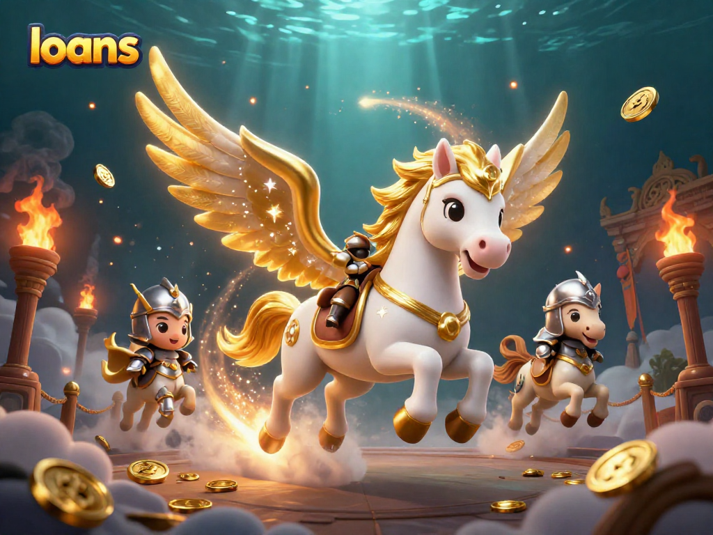 Engage in loans gameplay with vibrant 3D characters racing through a mystical scene filled with gold.