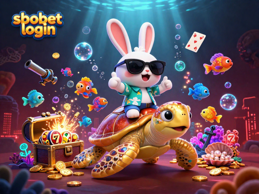 Experience sbobet login excitement with a colorful underwater casino theme featuring a lucky rabbit and treasure.