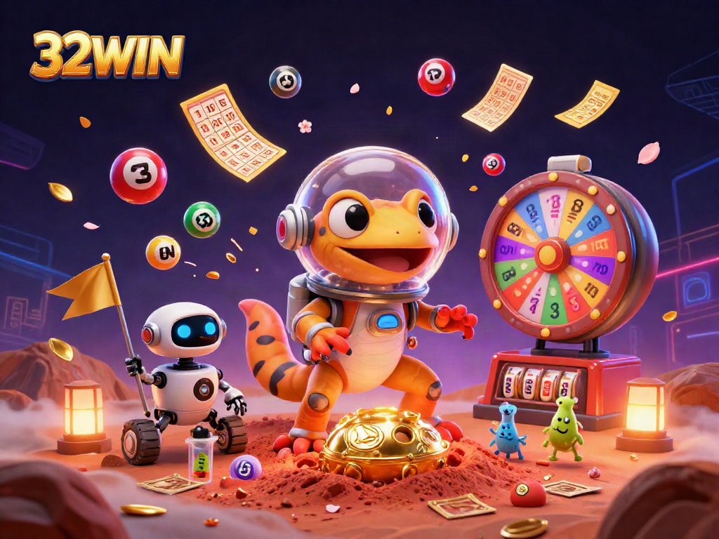 Experience thrilling gameplay with 32WIN as Martian gecko discovers a golden casino in 3D
