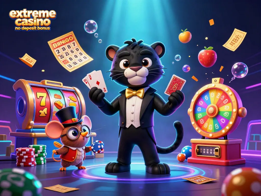 Experience the thrills of the extreme casino no deposit bonus with 3D characters and gaming elements.