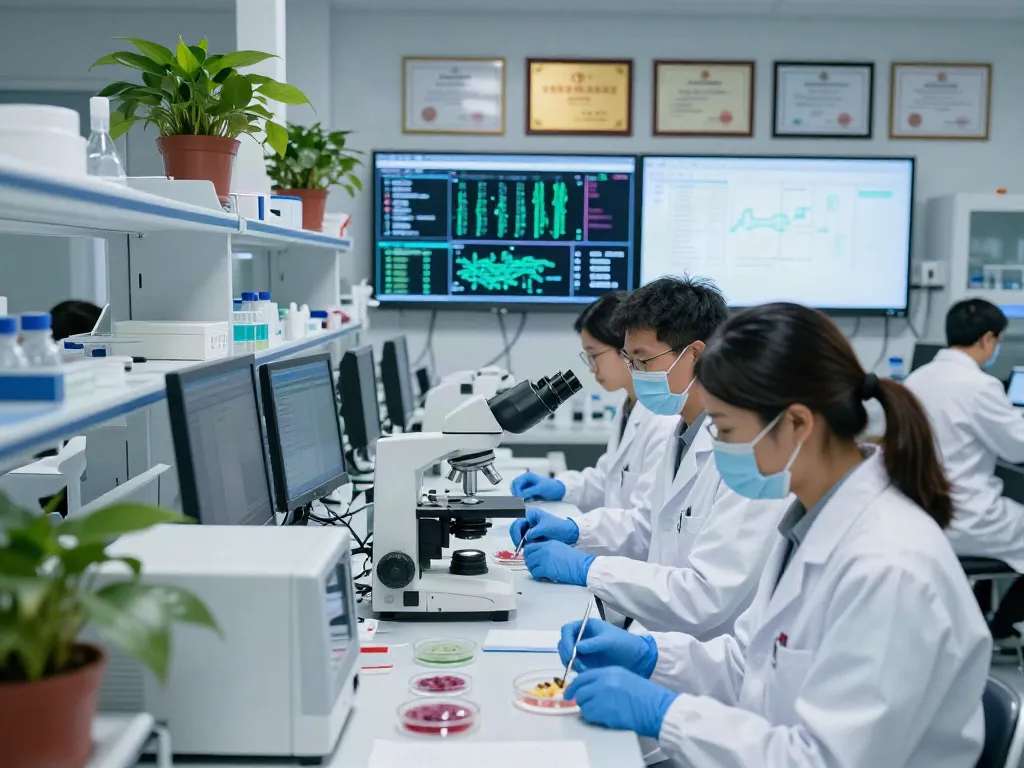 Biobank for cancer research team analyzing samples in a modern lab