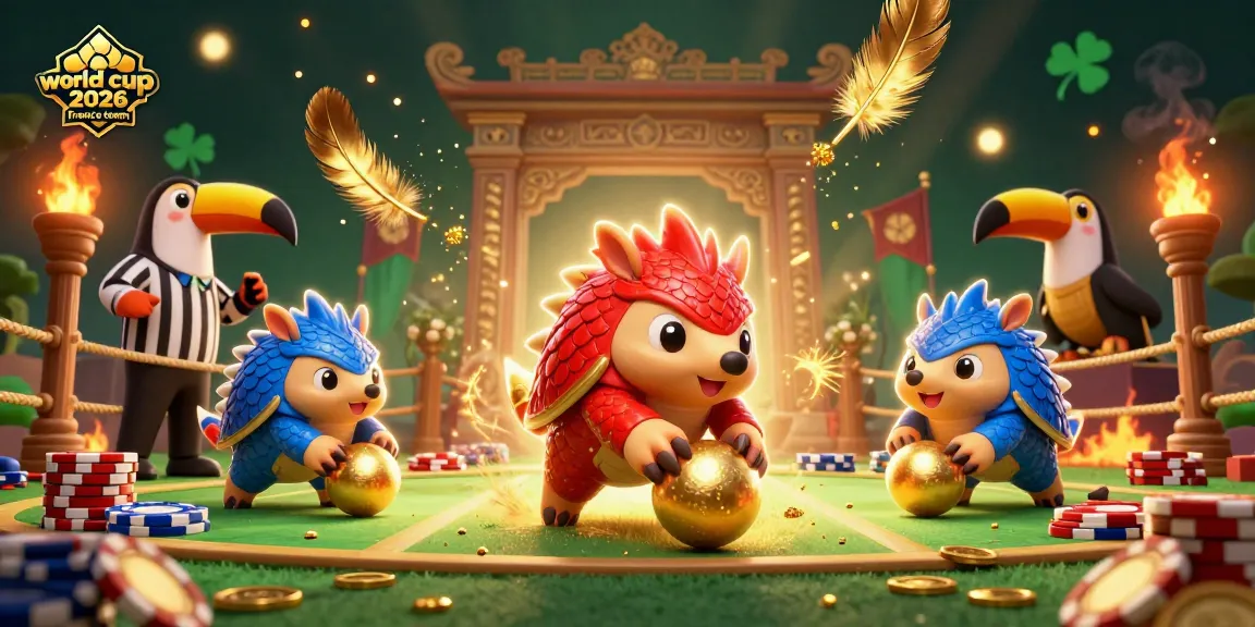 Experience the world cup 2026 france team in a vibrant 3D gambling-themed illustration with pangolins and poker chips.