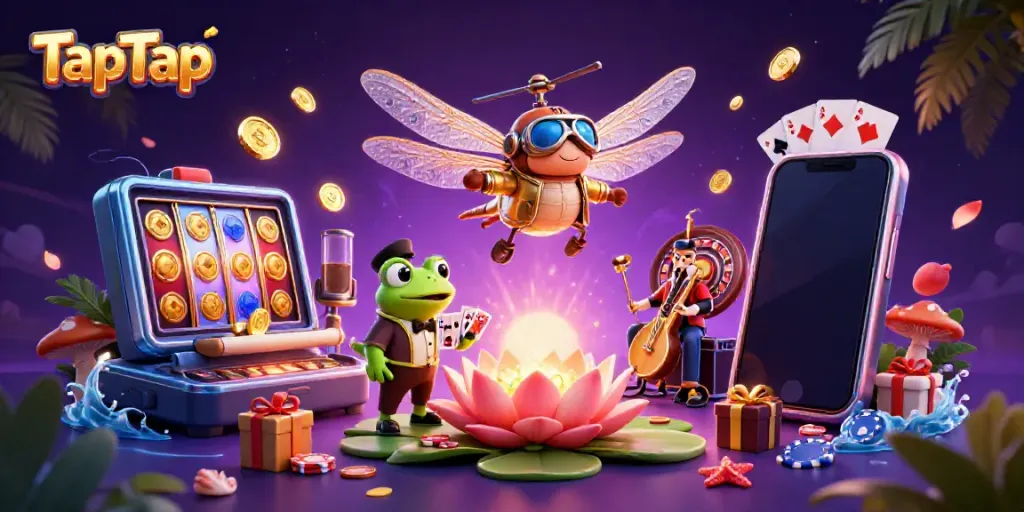 Experience TapTap's vibrant gaming scene with dynamic characters and casino elements.
