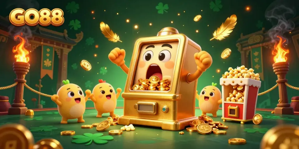 Spin jackpot with GO88's vibrant slot machines celebrating wins in a dramatic gambling atmosphere.