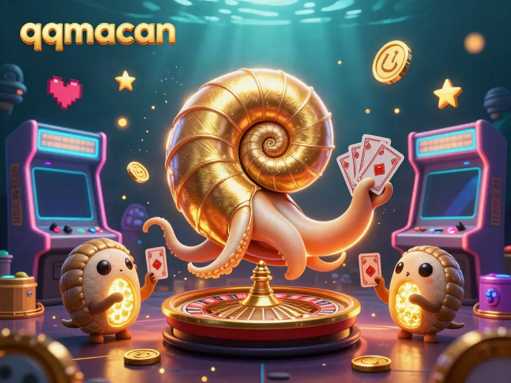 Engage with qqmacan's exciting gaming environment showcasing vibrant 3D casino elements and characters.