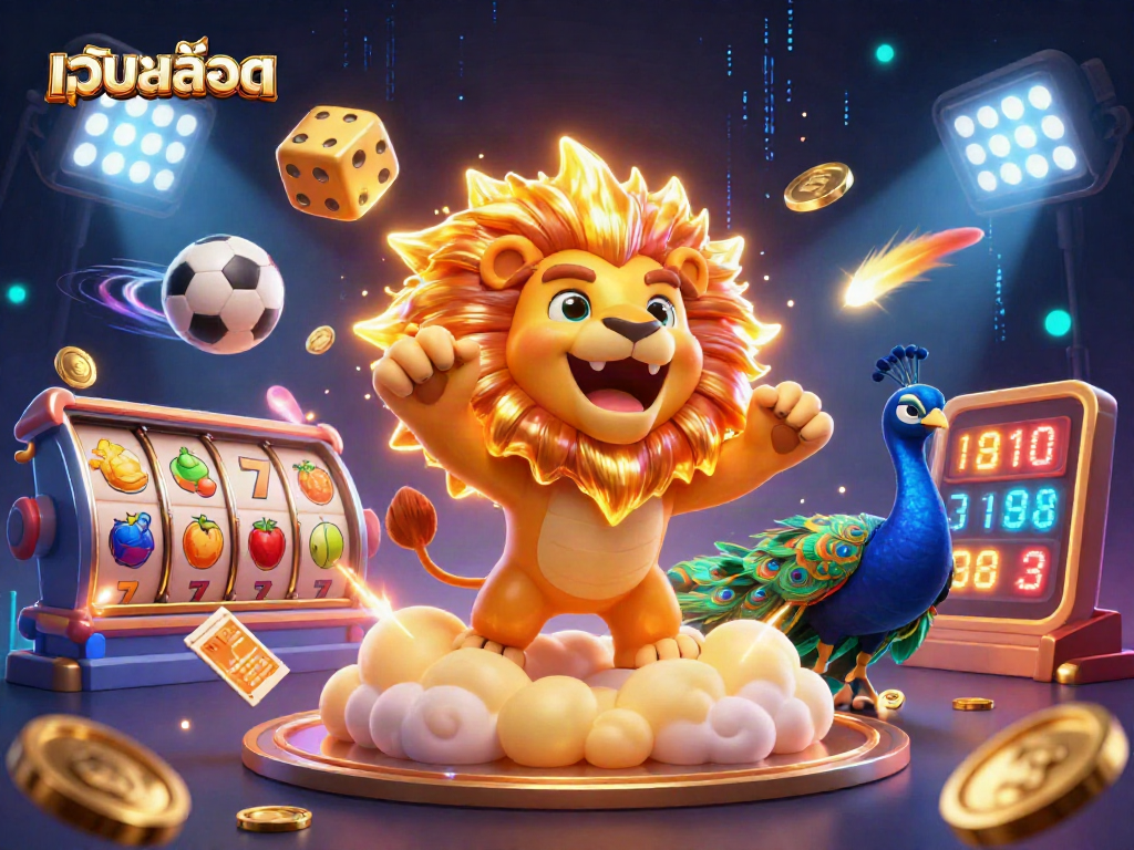 Experience the excitement of เว็บสล็อต with vibrant 3D characters, slot reels, and dynamic gaming elements.