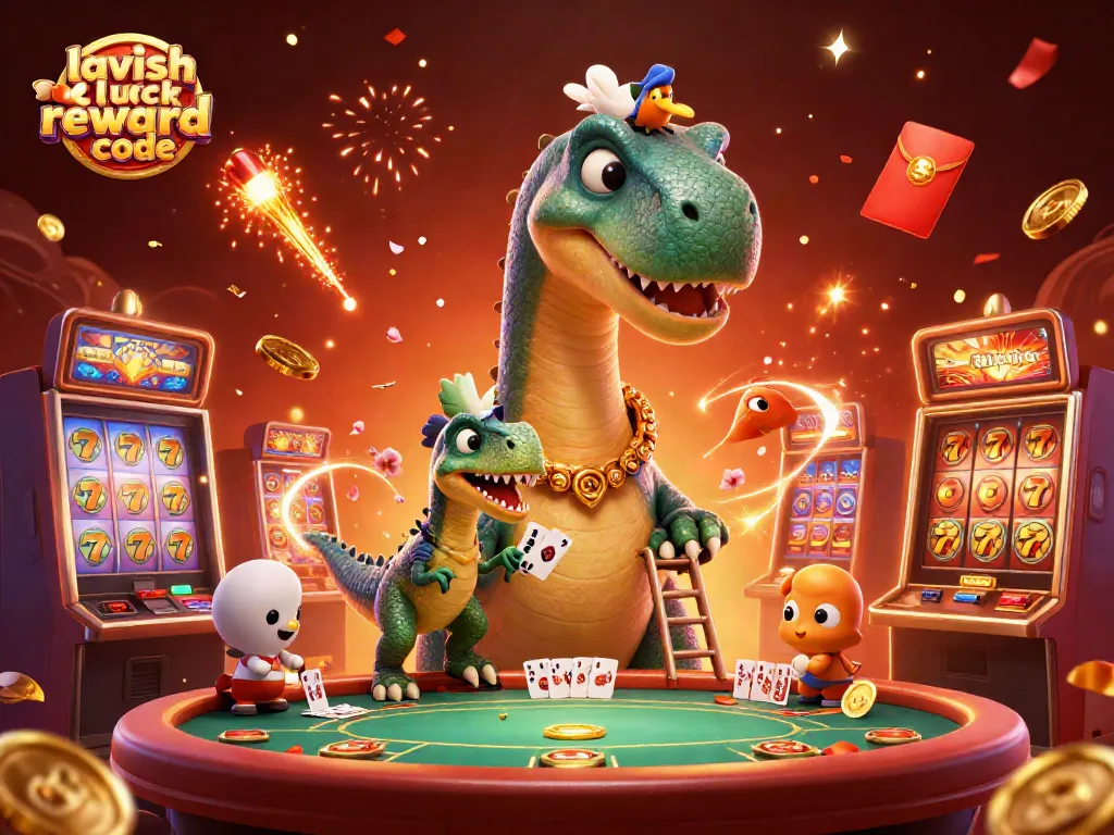 Engage with the lavish luck reward code to unlock casino bonuses amidst a festive gaming scene.