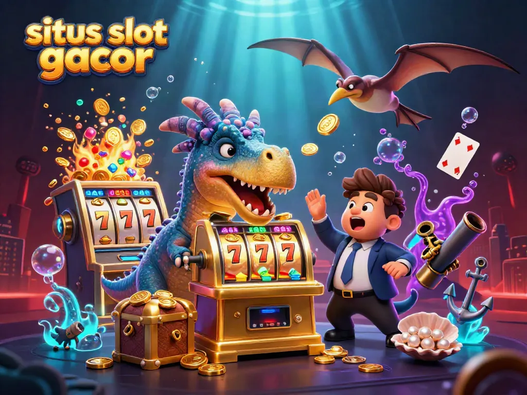 Experience situs slot gacor jackpots with this vibrant 3D illustration featuring dynamic casino elements and excitement.