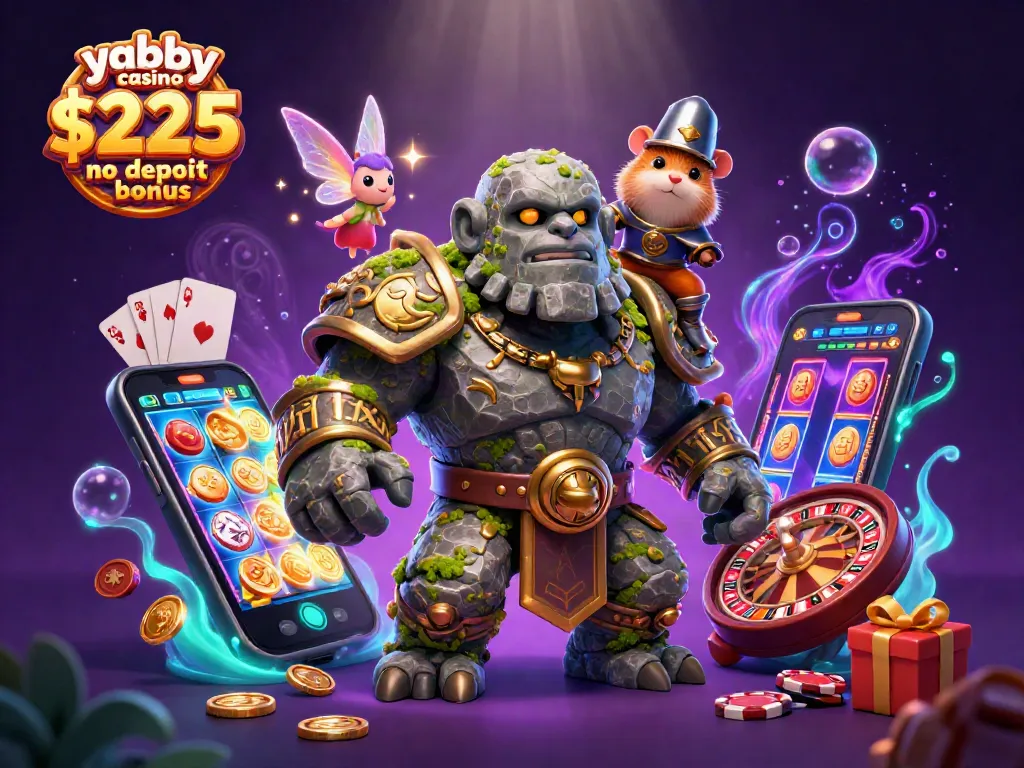 Win big with the yabby casino $225 no deposit bonus in this magical casino-themed illustration