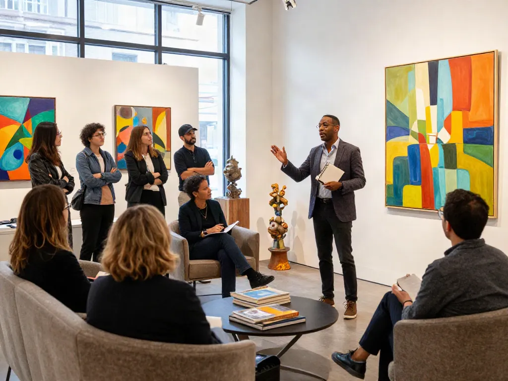 Bruce Bailey Toronto discussing contemporary art in vibrant gallery setting.