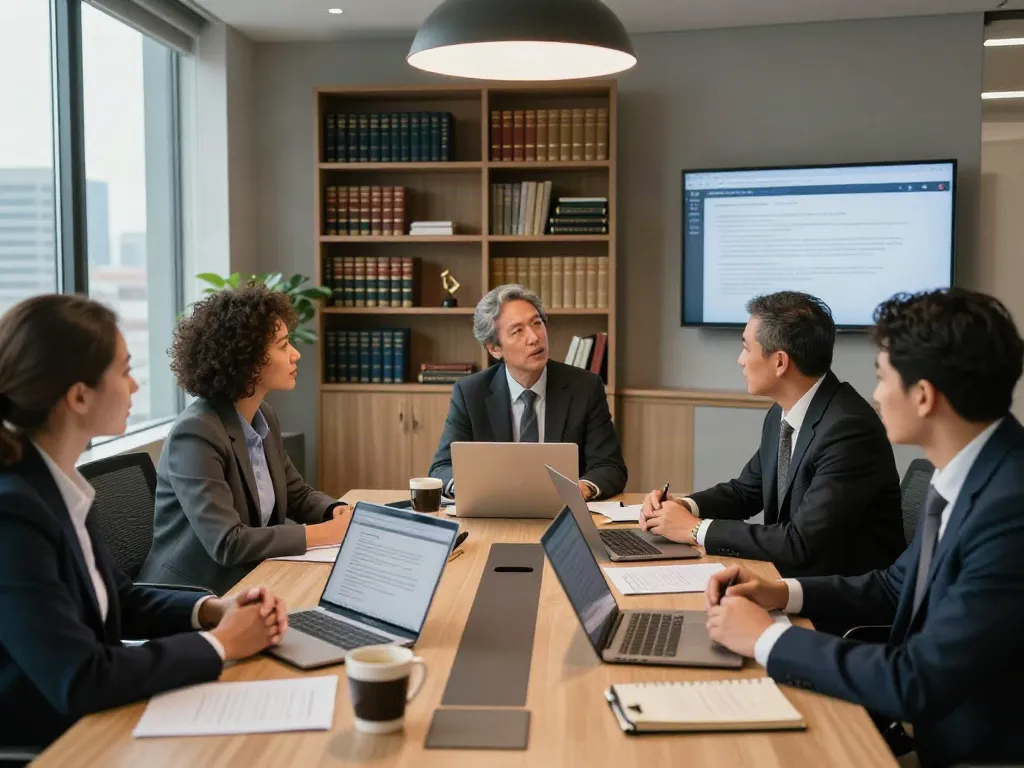 Lead Roedl legal team collaborating in a modern office setting, showcasing expertise and professionalism.
