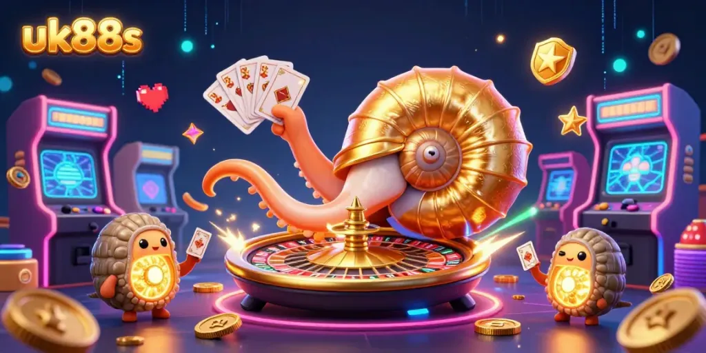 Experience the excitement of gaming action with uk88s and a vibrant casino scene featuring an ancient nautilus.