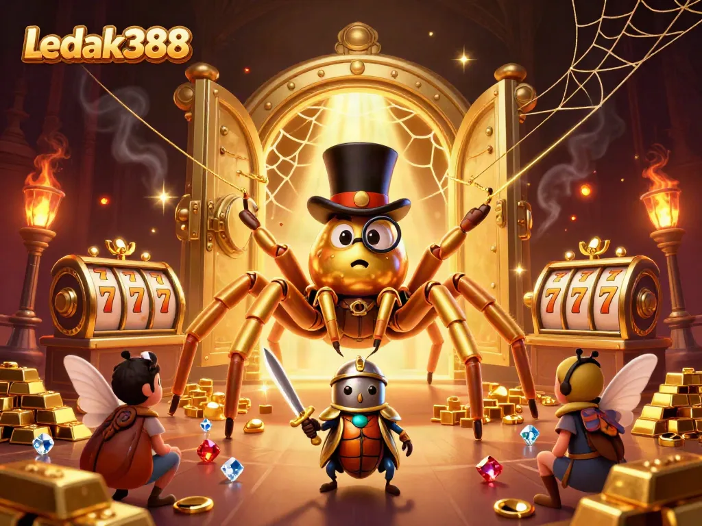 Play with luxury slot games at Ledak388, featuring golden treasures and dynamic gaming elements.