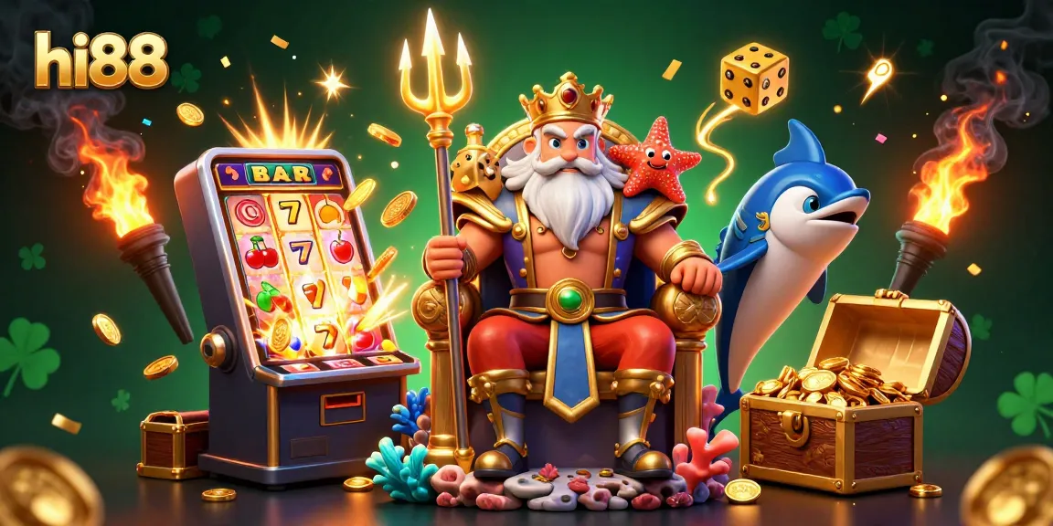 Experience thrilling jackpots and games at hi88 in this vibrant casino-themed illustration.